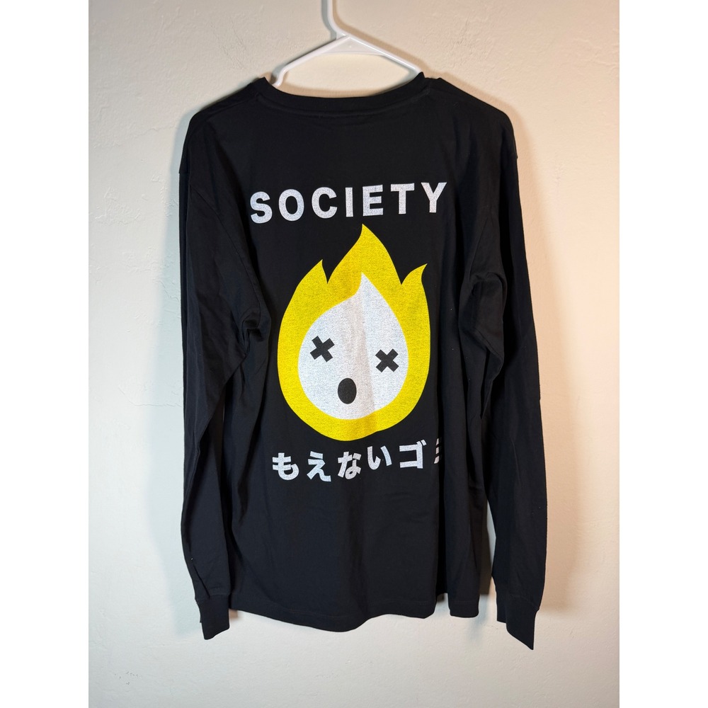 Society Black Long Sleeve Graphic T Shirt Men's Size L Flame Skull Print - Picture 3 of 7